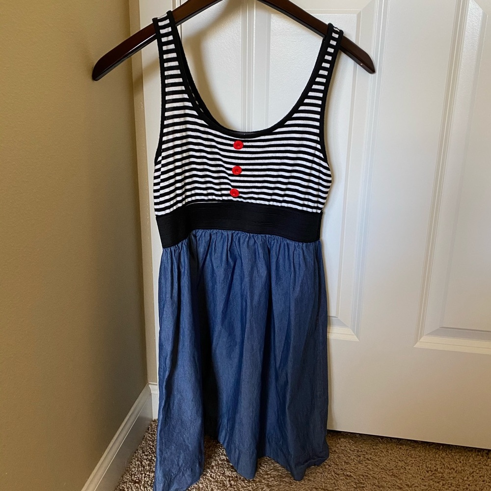 Twofer striped and chambray dress